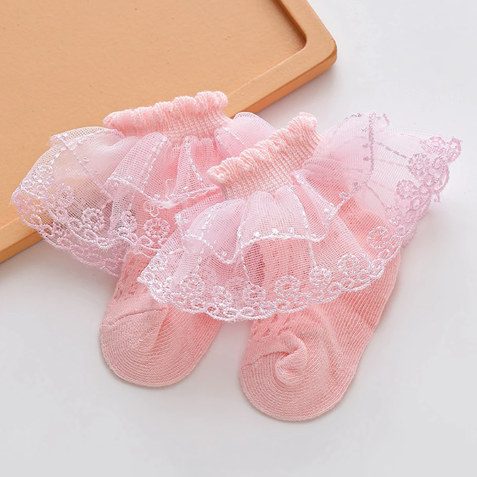 Novonarodené dievčatká ponožky dvojvrstvové čipky ponožky Kids Lace Dreysy krátke ponožky dieťa jarné letné princezné ponožky