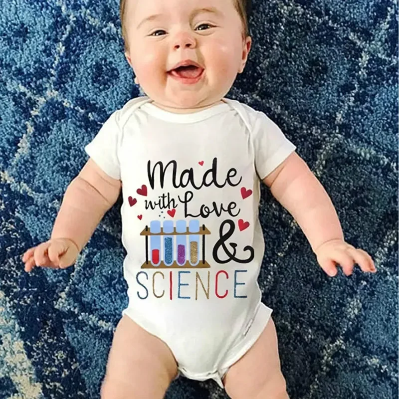 Novonarodené dievčenské dievčatá kostýmy milujúca veda Little Sister Letter tlač s krátkym rukávom OneSie Romper Strieding Kids Outfits