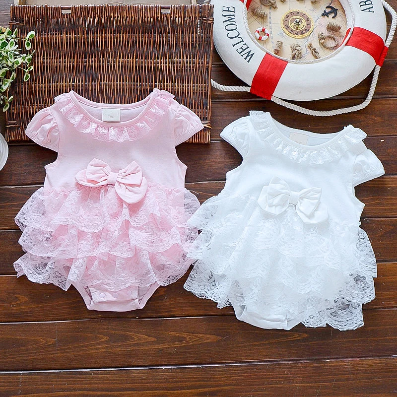 Novonarodené dieťa Summer Bodysuit Det Girls Princezná šaty dieťa krst krst Krstiu Svadba Svadba 0-3 3-6 6-9 mesiac