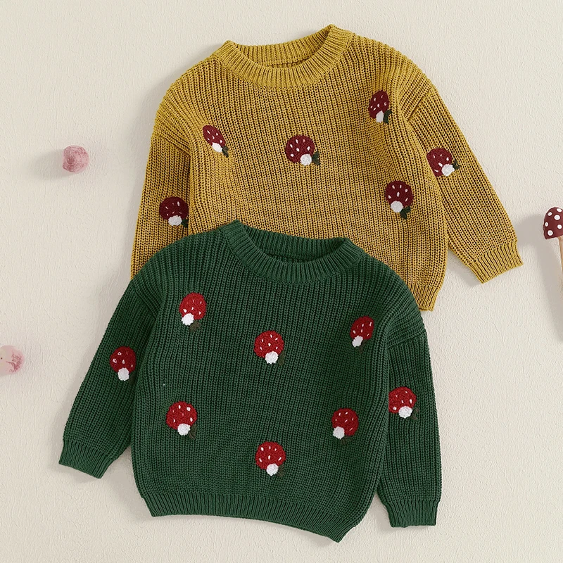 Novorodenecké dievčenské sveter Príležitostné huby výšivka teplá pletené dlhé rukávy pullover dojčenské pletenie pre batoľa