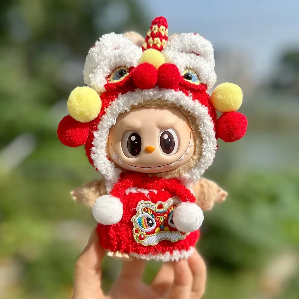Novoročné oblečenie 17 cm labbubu oblečenie červené sviatočné odevy skvelé červené prebudenie leva oblečenia Dolls Adsessory LaBubu Ropa