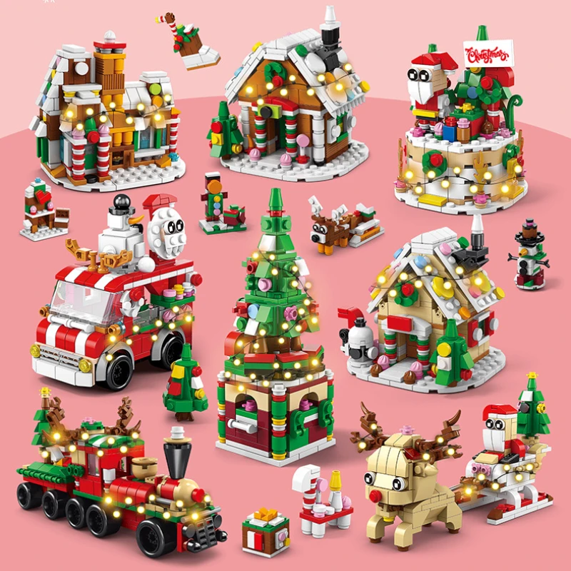 Novoročné vianočné budovy Blokovanie hračiek slepá box sada vianočných adventných kalendár tehly DIY Educational Toys Darček pre deti dospelých