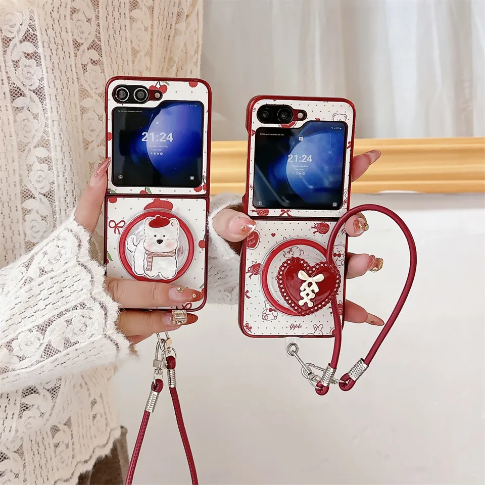Novoročné vydanie Karikatúra šteňa pre magnetickú držiak Magsafe Lanyard Telefón puzdro pre Samsung Galaxy Z Flip 3 4 5 6 PC Tvrdý obal