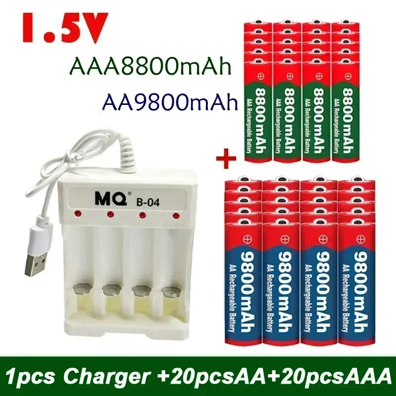 Nová 1,5 V nabíjateľná batéria, AAA 8800MAH+AA 9800 MAH, plus nabíjačka set alkalickej technológie, vhodná pre diaľkové ovládanie, holiaci strojček