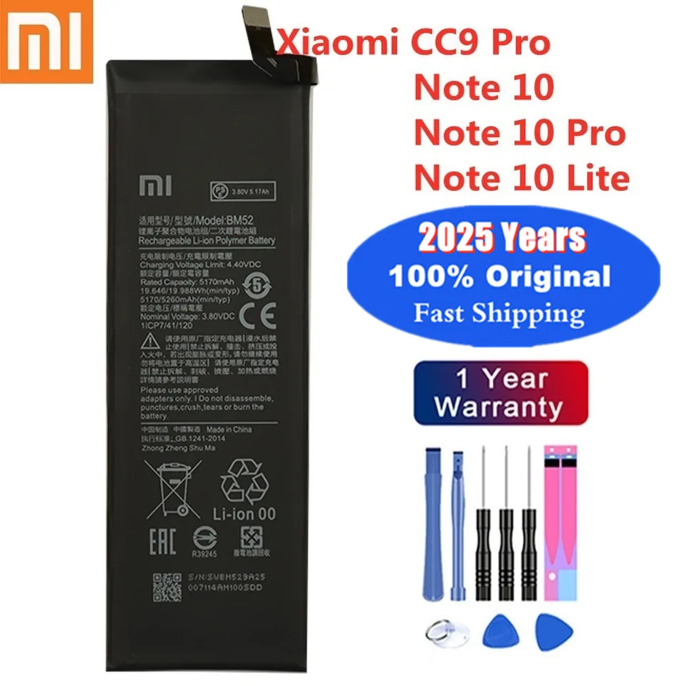 Nová 100% originálna batéria BM52 pre Xiaomi Mi Poznámka 10 PRO 10PRO / CC9PRO CC9 PRO / POZNÁMKA 10 LITE 10LITE BATERIA BATÉRIA 5260MAH