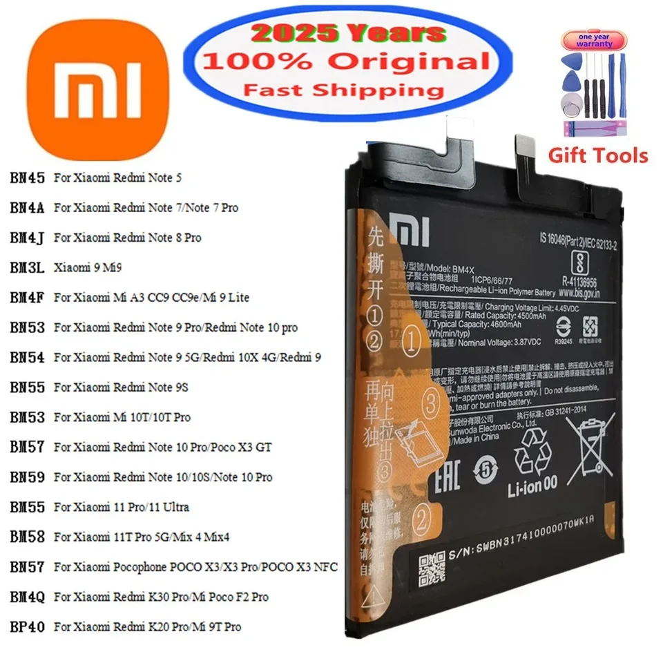 Nová 100% originálna batéria pre Xiaomi mi Redmi Poznámka K20 K30 Pro 5 7 8 9 9S 9T 10x 10x 10x 11t 11 Ultra 11T POCO X3 F2 4X PRO