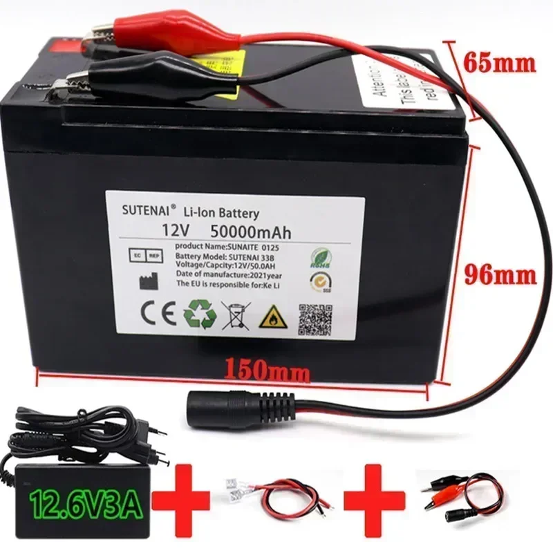 Nová 12V 50000 mAh 3S7P 18650 Lítiová batéria s 50AH prúdom BMS vhodná pre štandardné 12 V napätie +12v3a nabíjačka