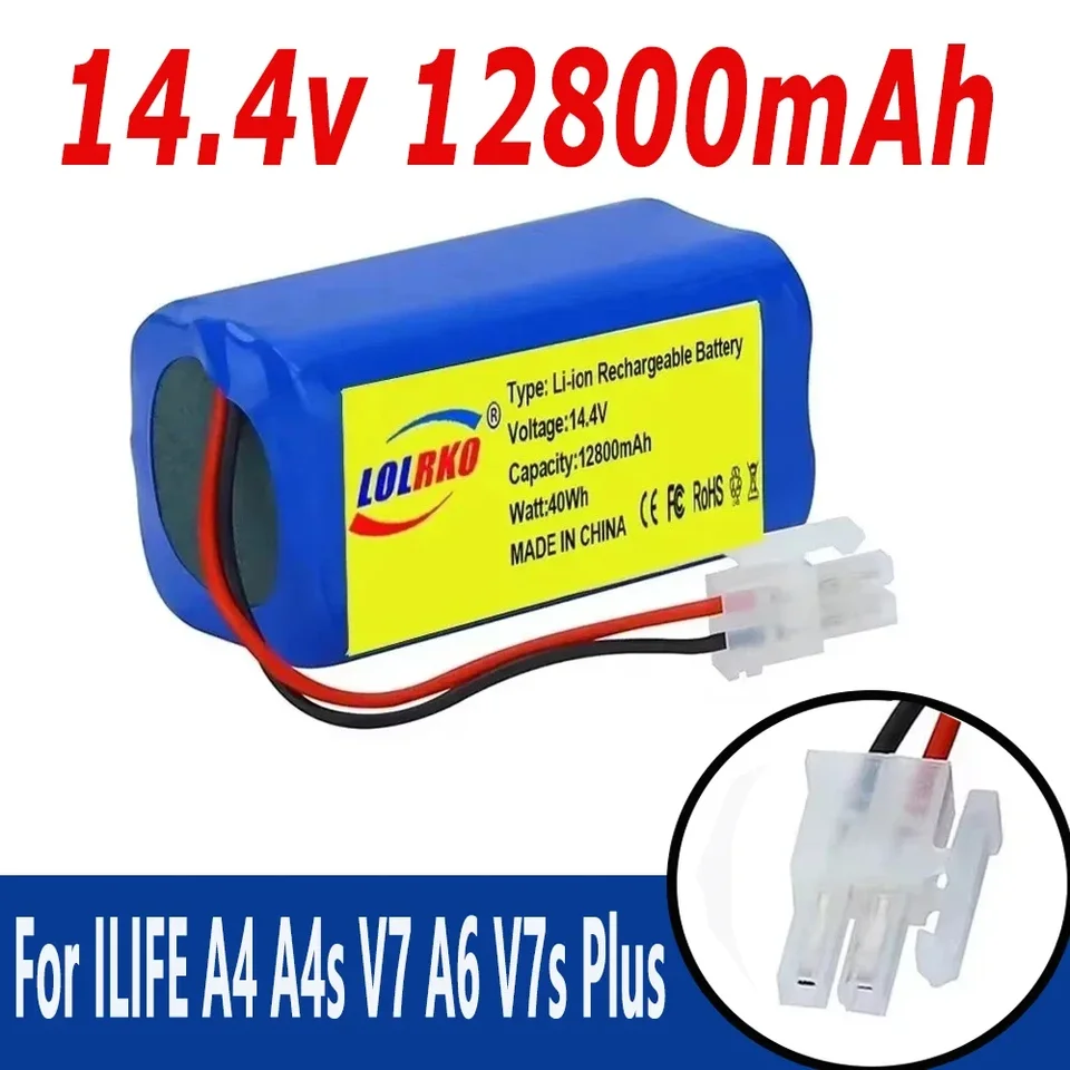 Nová 14,8 V 12800 mAh lítiová batéria pre ILife A4 A4S V7 A6 V7S Plus robotický vysávač ILIFE 4S1P Skutočná kapacita