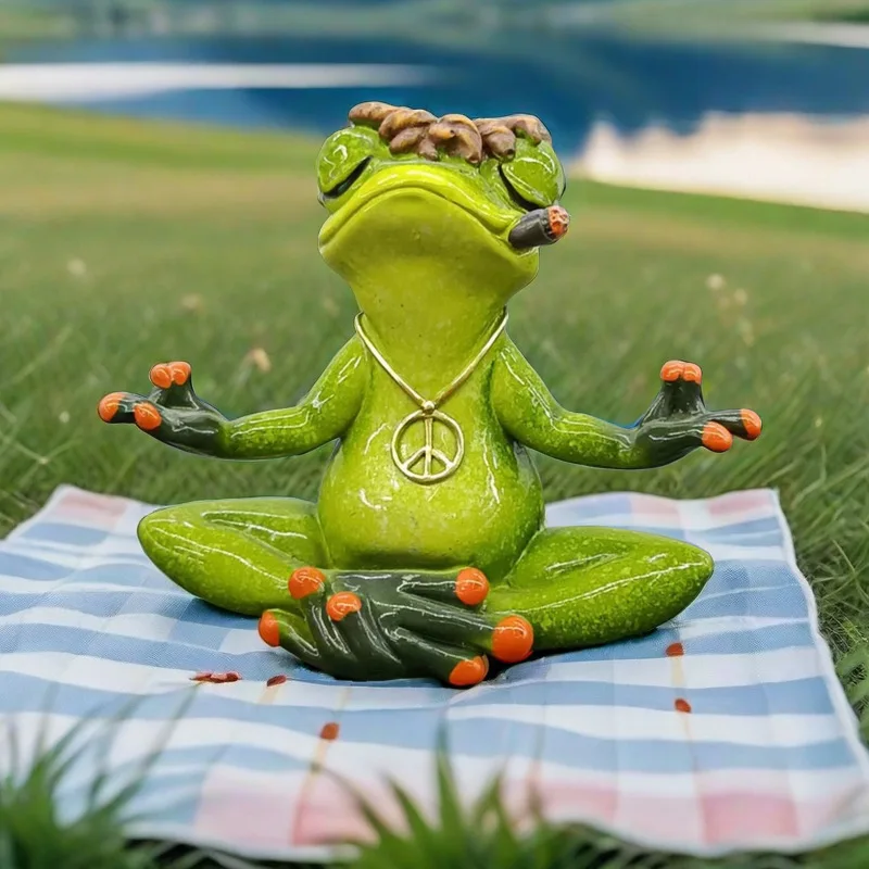 Nová 2025 jogová meditácia žaba Ornament Kreatívne malá sochárska kancelária Resin Crafts Furniture Ozdob Ozdob
