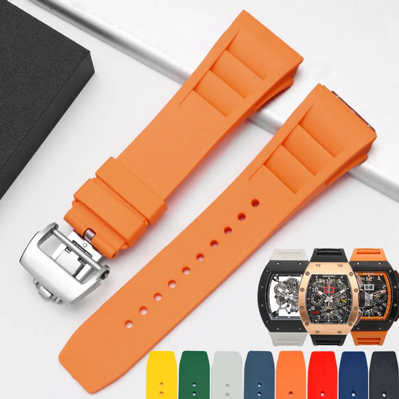 Nová 25 mm červená čierna zelená šedá modrá žltá oranžová gumová hodinky pre remienok Richard Mille pre RM011 Mille Náramok hodinky