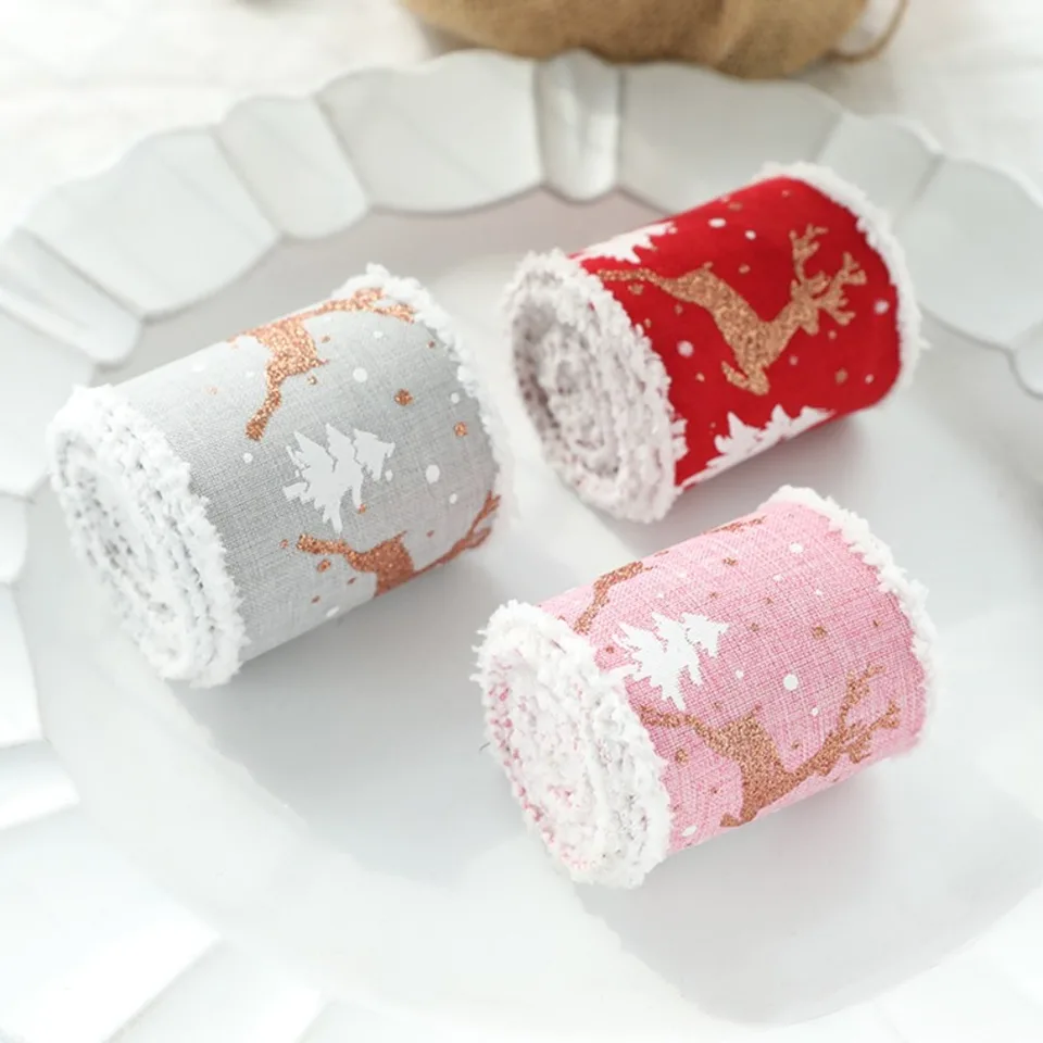 Nová 2m vianočná stuha DIY Lmitation Lmitation Ligen tkanina Swirl Ribbon vianočné stromy Ribbon Plaid luk snehová vločka pytlová stuha