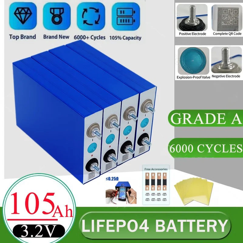 Nová 3,2V 105AH LIFEPO4 batéria 100AH ​​Úplne nová nabíjateľná bunka 6000+ cyklu