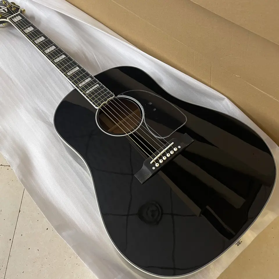 Nová 41# J45 Akustická gitara J45 Solid Smrek Top W/ Bone Nut/ Saddle in Black 240910