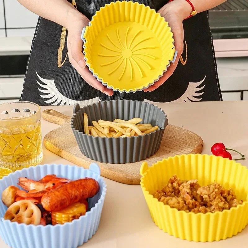 Nová 8ks Air Fryer Silikone Fold podnos pre pizzu vyprážané kuracie kuracie panvicové panvicu Silikónový kôš kuchynský doplnok