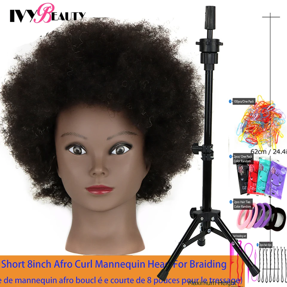 Nová africká maniquinová hlava a stojan s nastaviteľným statívom Profesionálny štýl Braiding Mannequin Head s parochňou tipod