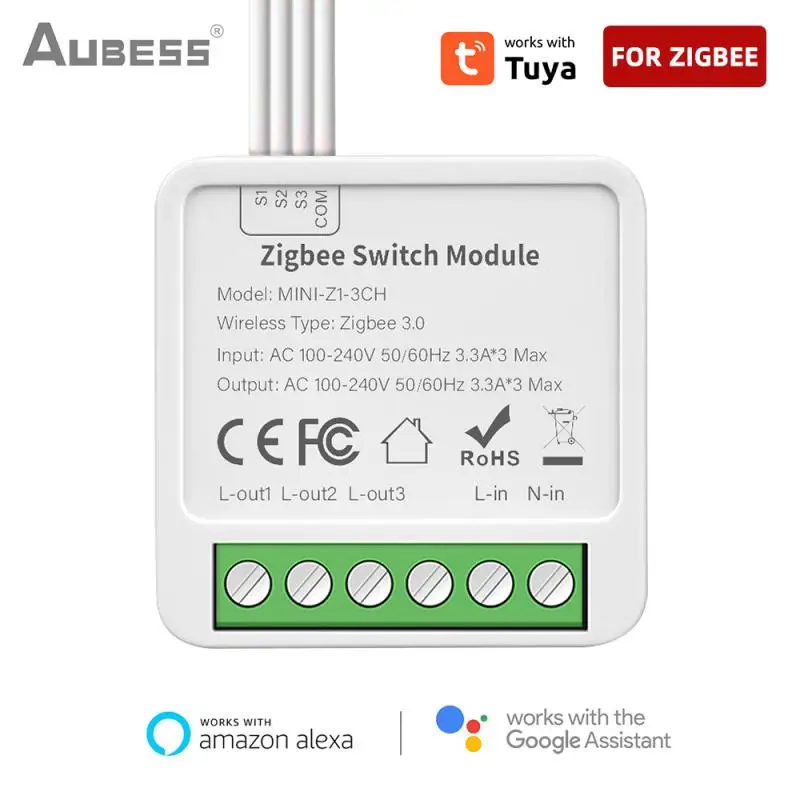 Nová Aubess Tuya Wifi/Zigbee 16a Mini Smart Switch 1/2/3/4 Gang Support 2-Way Control Smart Life Alexa Google Home Yandex Alice