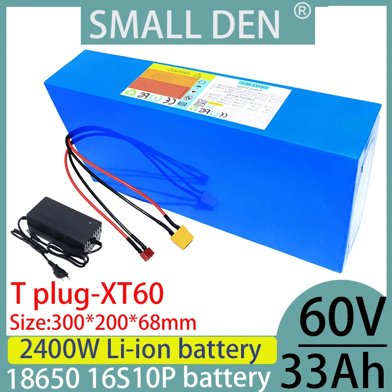 Nová batéria 60V 33AH 18650 16S10P 2400W 67,2V+2A 3A 5A Nabíjačka lítiová batéria, vstavaná vysoko výkonná lítium-iónová batéria