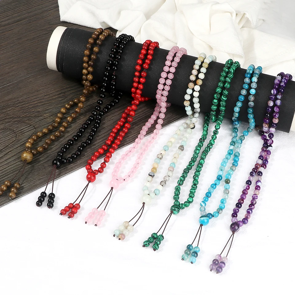 Nová Budda 108 Mala Lo -korálky Liehací náhrdelník a náramok 6 mm Malachitové drevené korálky Prírodný kameň Bangles reťaz Pulsera šperky dary