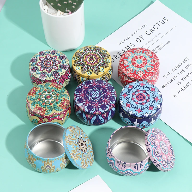 Nová cukrová skrinka na bubon Candy Can Round Can 4,4 oz Tinplate Etnicko veterná sviečka môže cookie krabica večierok čálička plechová krabica šperky
