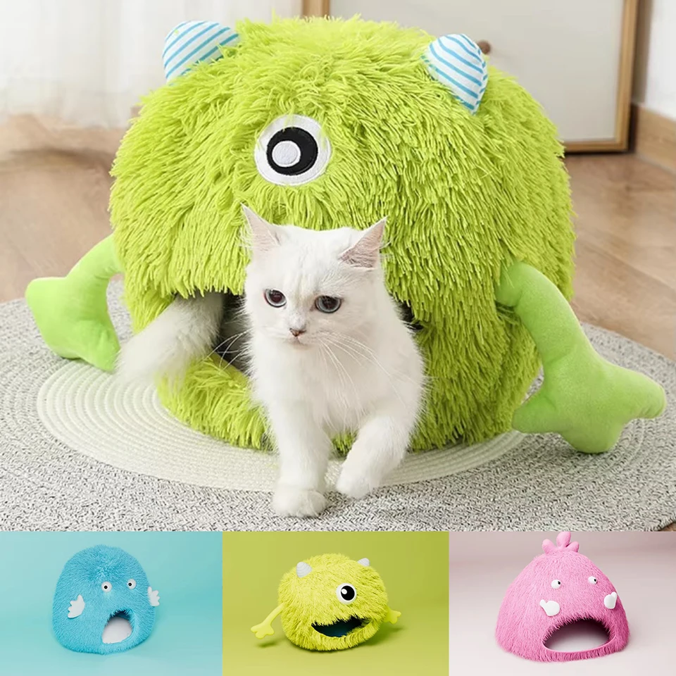 Nová domáca posteľ zimná teplá mačka hniezdo plyšové monster Pet Villa odnímateľné umývateľné polootvorené mačky Den Cartoon House Pet Products