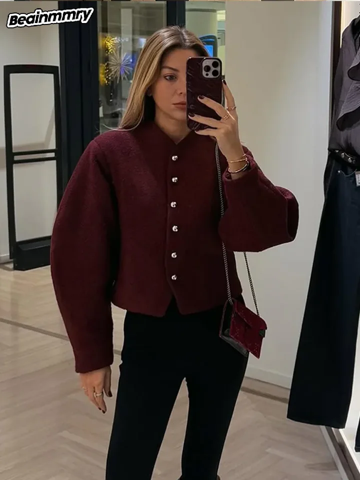 Nová elegantná žena s dlhým rukávom vlnený náhodný kabát módny krk na krk na krk s jednovrstvou