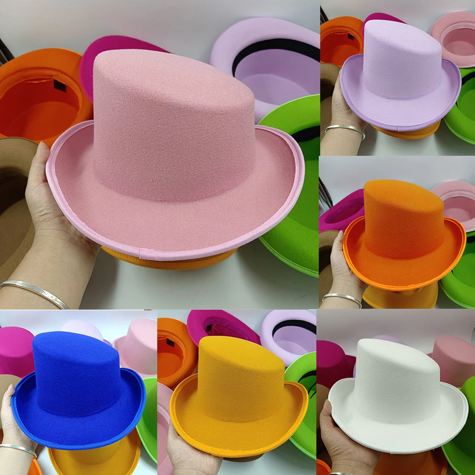 Nová farebná fedora klobúk pánsky a dámsky skosený topánok s vysokým vrcholom gentleman derby klobúk Felt Magic Hat Prezident Hat Party Hat Hat