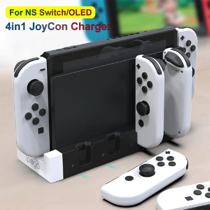 Nová farebná nabíjačka Joycon pre Nintendo Switch OLED 4 v 1 Držiteľ stanice Dock Station pre Nintendo Switch Joy-Con Nabíjanie
