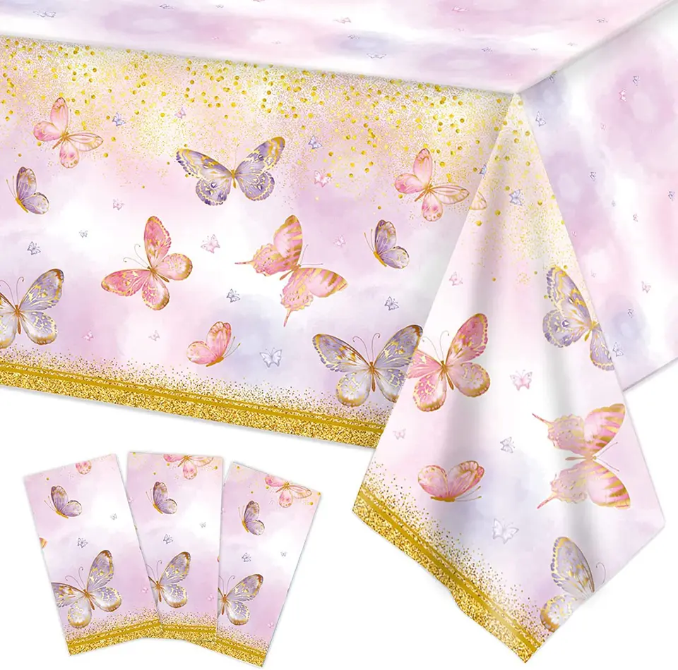 Nová fialová motýľ vodotesný obrus Spring Spring Butterfly téma narodeninová oslava Dievčatá Dievčatá 1. narodeninová oslava bábätko