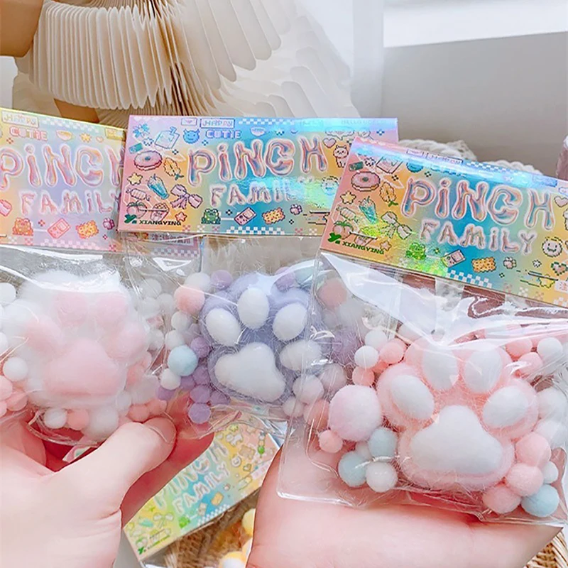 Nová fidgetová hračka mini squishy hračky kawaii plyšová mačka labka Transparentná kocka stresová reliéf hračky