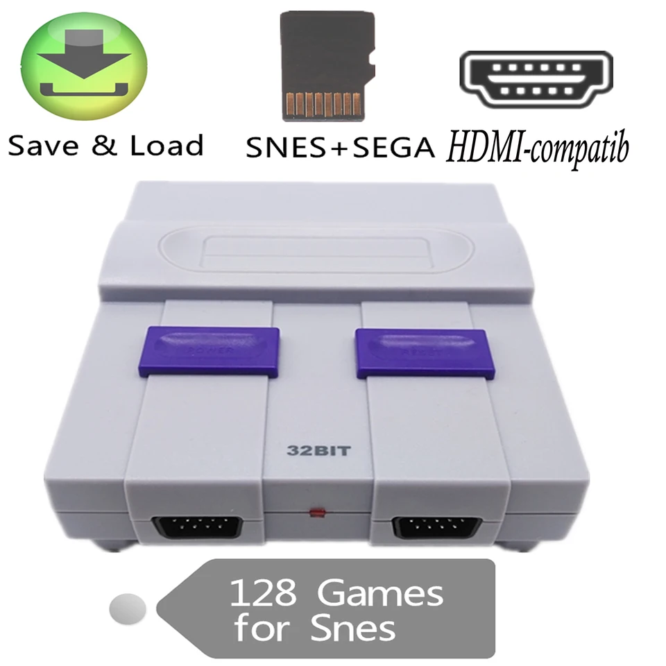 Nová HD Retro Game Console s slotom na kartu TF pre SNES pre podporu SEGA Megadrive Save & Load so 128 rôznymi hrami pre SNES