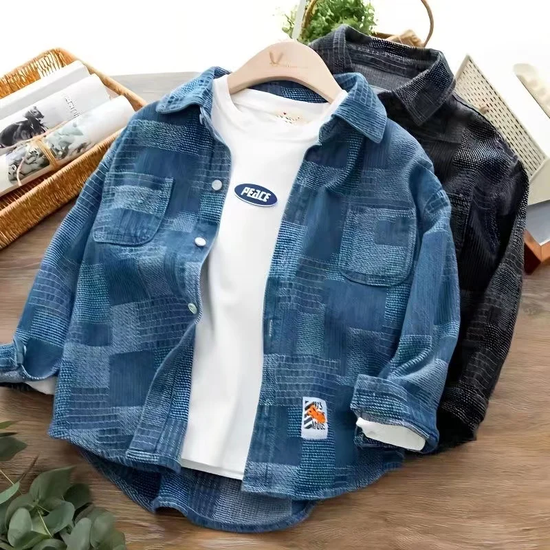 Nová jarná jeseň detské chlapci z bavlny Cotton Jackettoddler Boys Tee Clothing Deti nosí detskú blúzku 1 2 3 4 5 rokov