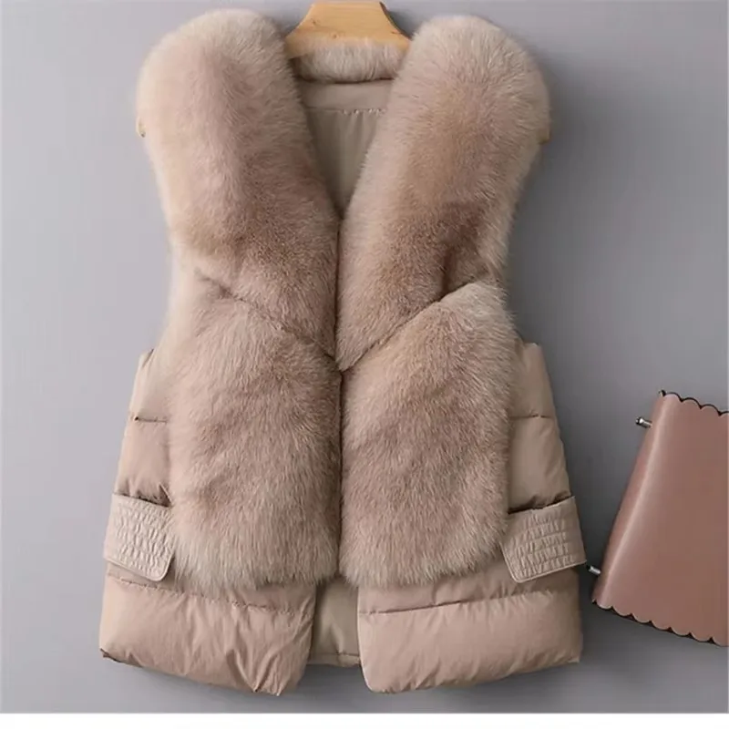 Nová jeseň zima s krátkym rukávom Down Down Bunda Women Iimitation Fox Fox Coat Coat Sám