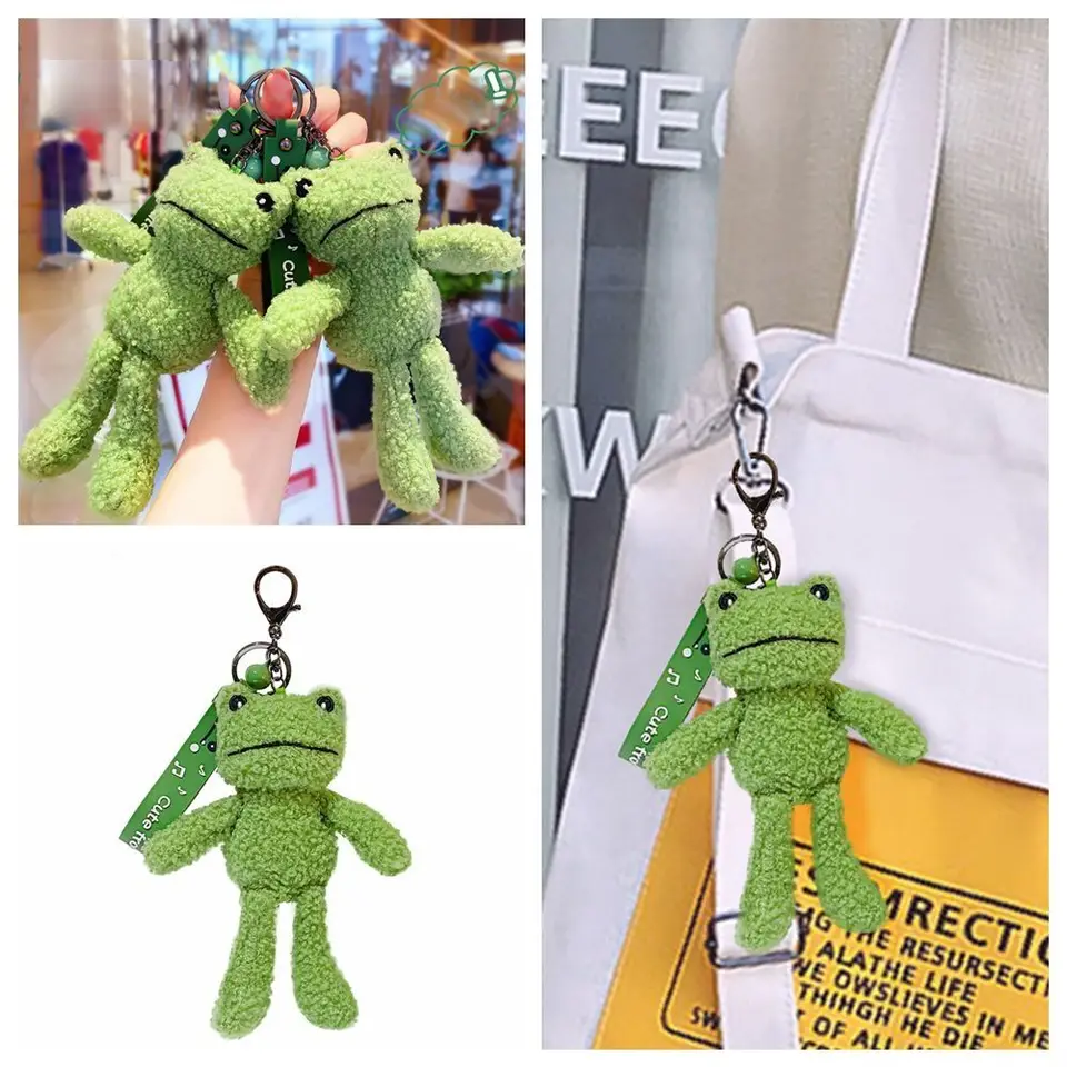 Nová kabelka Keyring Frog Keychain Roztomilé žaba zelená farebná plyšová žaba Klávesová kľúče