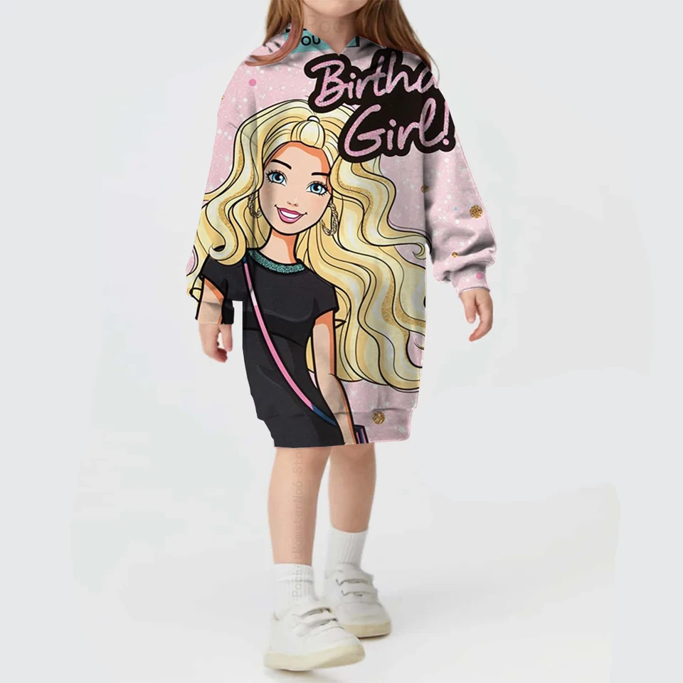 Nová kapucňa Barbie princezná nová mikina tlačená módna dievčina rola hraním oblečenia Barbie princezná voľné šaty karikatúra top