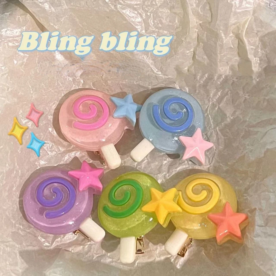 Nová karikatúra farebná hviezda pentagram Lollipop Hair Clip Fun Cute Sweet Creative Estetics Y2K módne účes Kadéry pre dievčatá