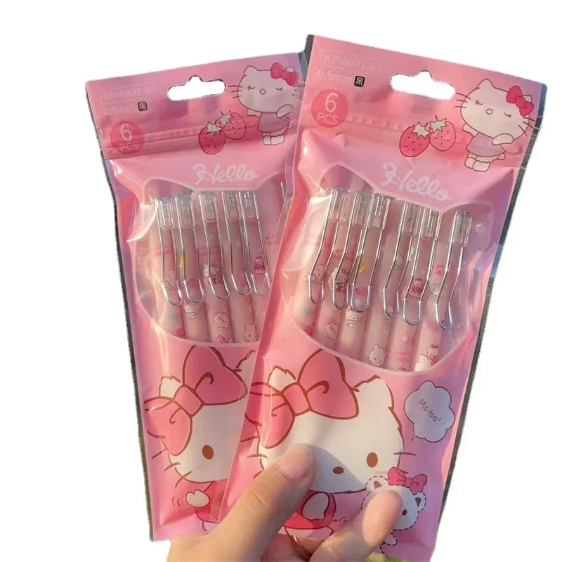 Nová karikatúra Hello Kitty Cutoon Cutow Kawaii Pink Girly Heart Študent High-hodnota kovového háčika Press-Type Neutrálne čierne vodné pero Veľkoobchod