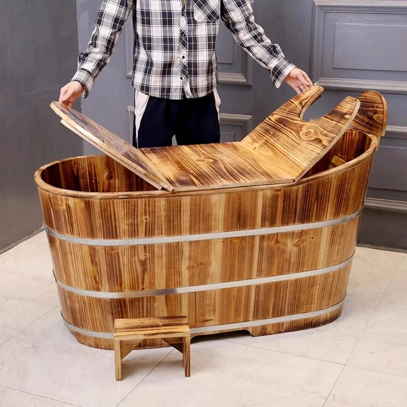 Nová kocka prenosná vaňa dospelých kúpeľných kúpeľných kúpeľňových sedadiel prenosná sauna vnútorná drevená valcová kúpeľová kúpeľňa výrobky BJ60L