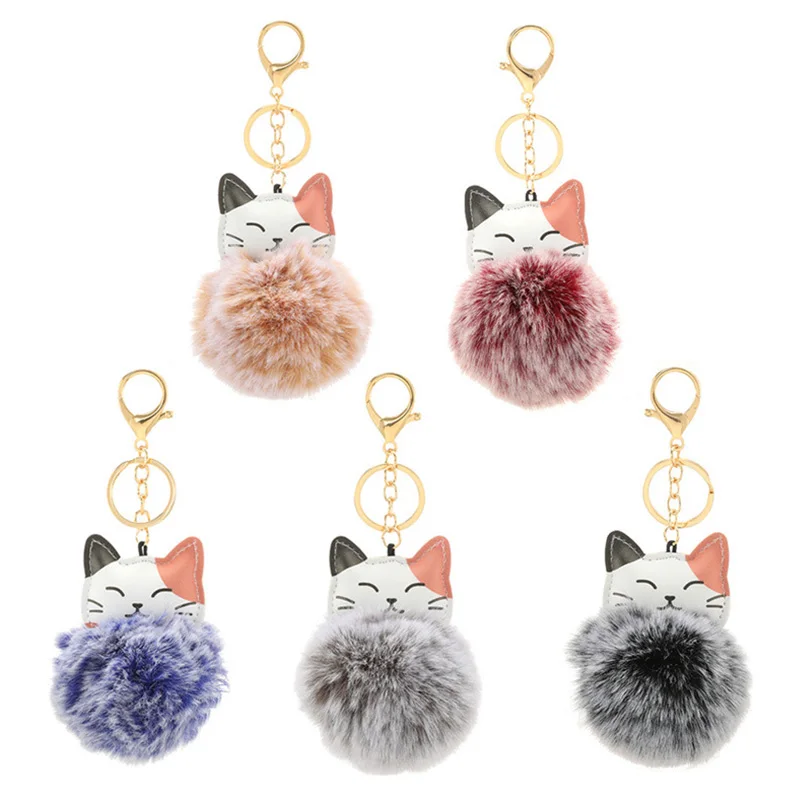 Nová kožušina Keychain Keychain mäkká roztomilá mačka Pompom závesný prívesok