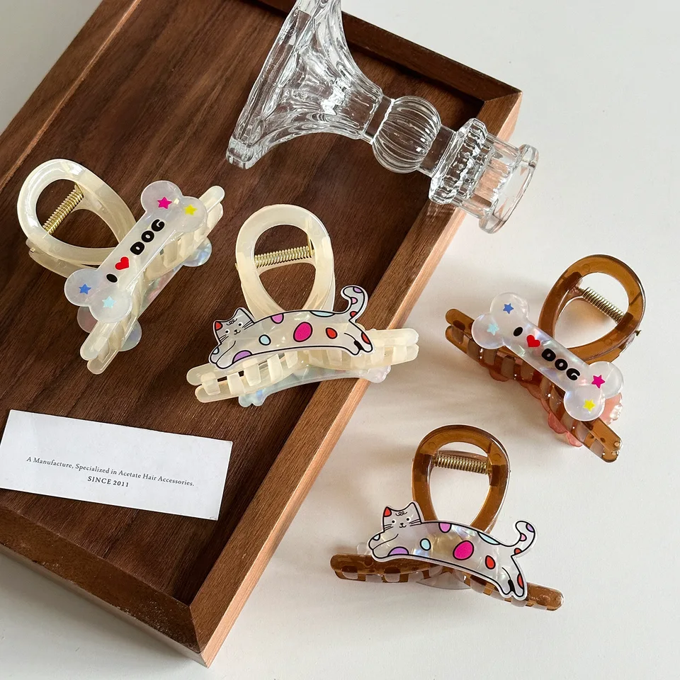 Nová krásna roztomilá 1 bočná mačka 1 bočné rybie vlasy Clip Clip Double Side Ryna Design Pes a Bone Funny Plast Haarpin Shark Clip