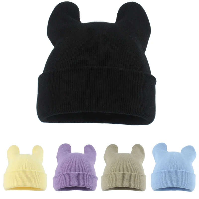 Nová kórejská roztomilá čiapka módna ulica Hip Hop Cap Cartoon Cat Uši pletené klobúky Jeseň Zimné manžety lebky labky kapota