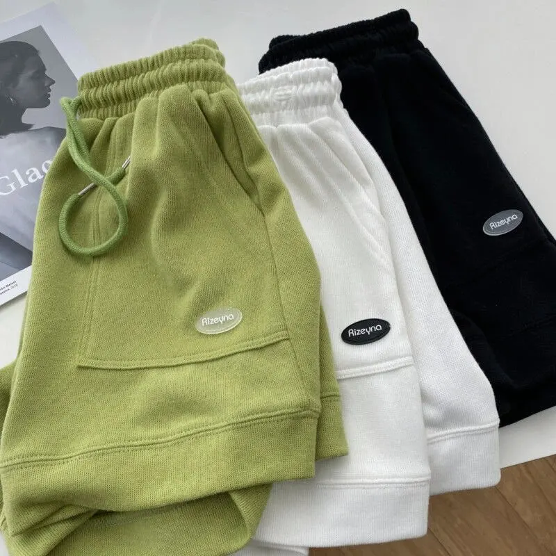 Nová kórejská verzia voľných škriatkových šnúrkových nohavíc s vysokým pásom Slim Custom Sports Shorts Dámska nová kórejská verzia voľného šírky šnúrky