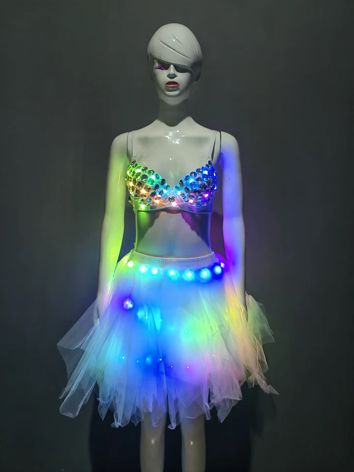 Nová LED podprsenka sukňa tutu farebná blesková diamantová podprsenka brušný tanec LED sukňa vianočné tanečné večierky sexy dievča Svetlo