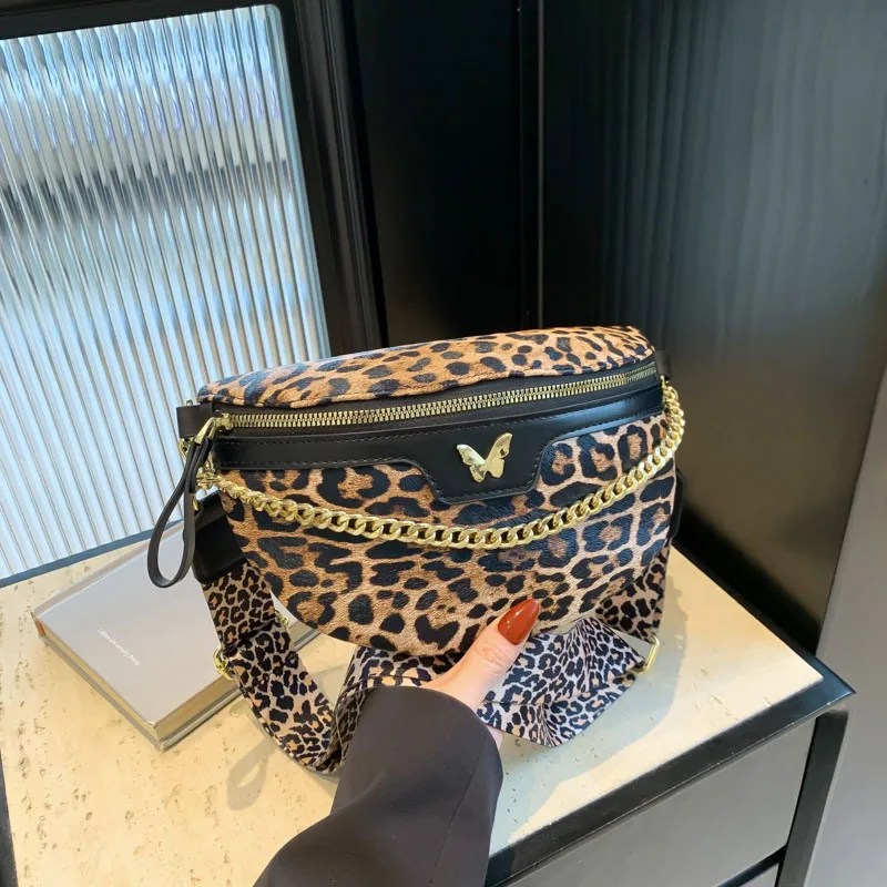 Nová leopardová tlačová taška pre ženu pre módnu reťaz Fanny Pack Phone Kvalitné rameno krížové tašky