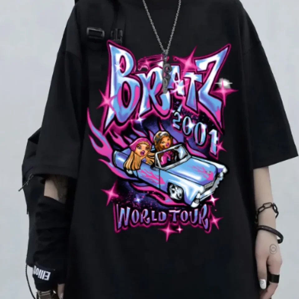 Nová letná letná dámska výtlačok harajuku móda Y2K Racing Car Tlač uvoľneného krátkeho rukávu High Street Round Hip Hop Hop Top Top Top