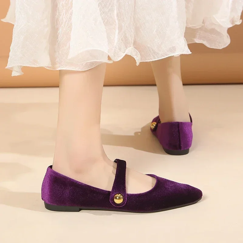 Nová Mary Jane Ballet Flats topánky Žena zamatové dámske topánky Pohodlné špicaté špicaté topánky pre ženy zapatos