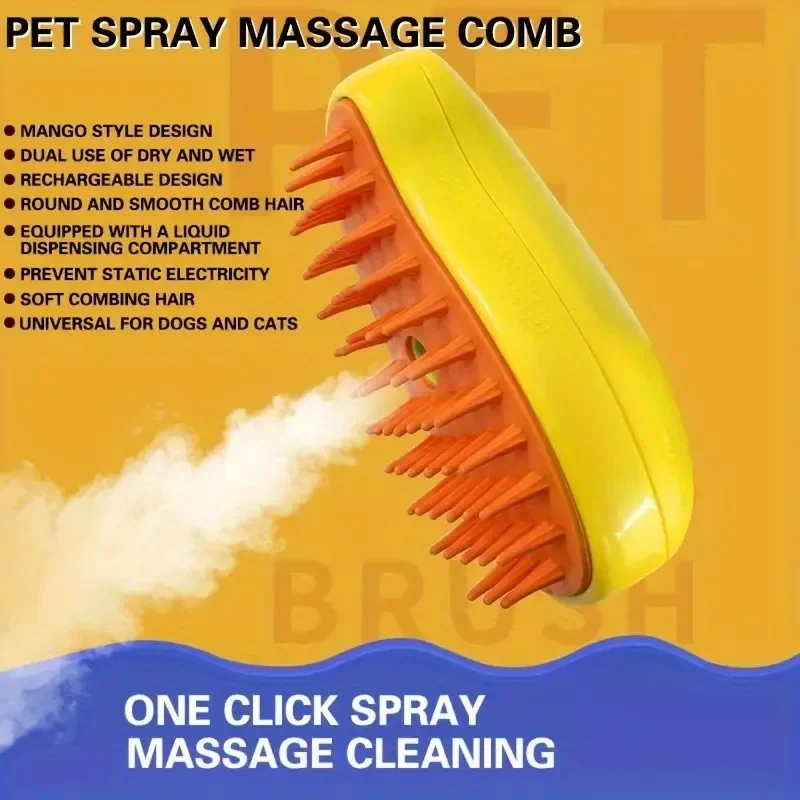 Nová mačka a psie elektrické sprejové masáž Masáž Mango Pet Comp One Button Spray Anti Flying Hair masáž hrebeň