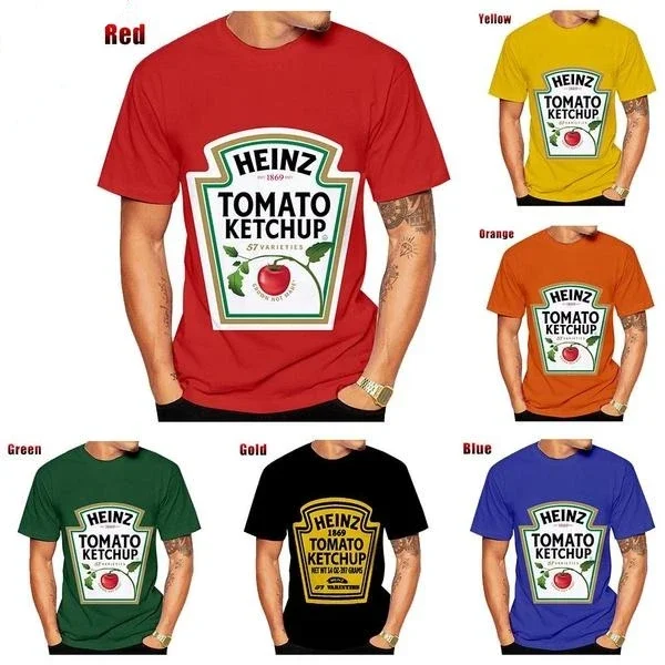 Nová móda leto Heinz paradajka Ketchup Tričko Pánske a dámske ulice Cast Fashion Hip-Hop Round Crklar Top s krátkym rukávom