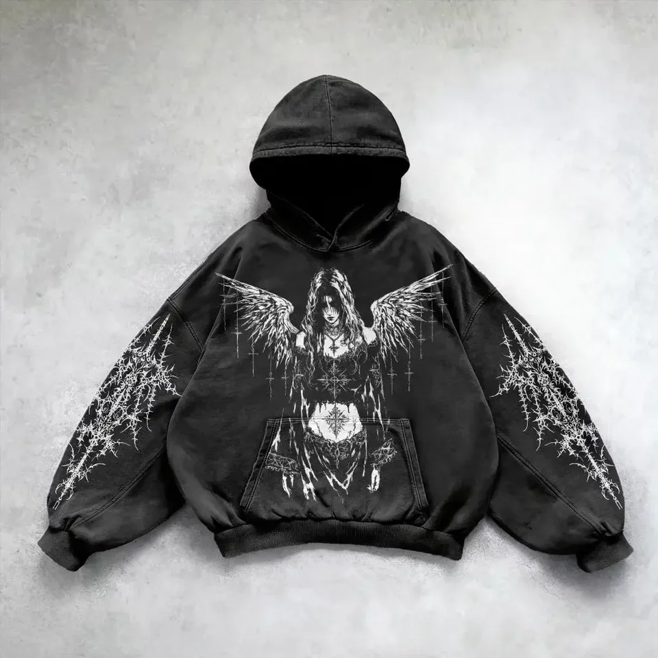 Nová módna bohyňa vzoru tlačiarenská mikina Gothic Retro Dámska Y2K Harajuku Hip-Hop Casual Loose Street Sportswear