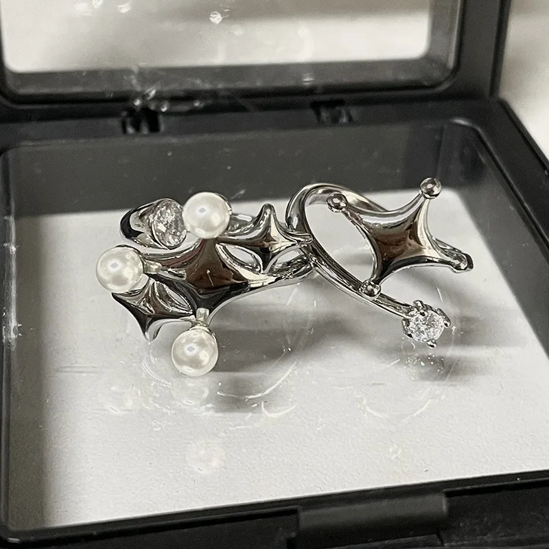 Nová módna hviezda Kríž Otváranie prsteňov Vynikajúce perlové kamienka Ringe Star Ring for Women Lady Party Výročie Harajuku šperky