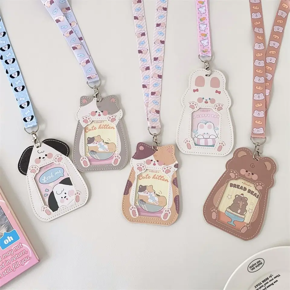 Nová módna karikatúra Držiteľ fotokard s Lanyard Kawaii Pu Photo Protector Puzdro Vysoký kvalitný držiak na kartu držiteľ karty